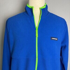 NWOT LANDS END Mens Colbalt Blue Lime Grid Fleece Full Zip Jacket SZ L 42-44